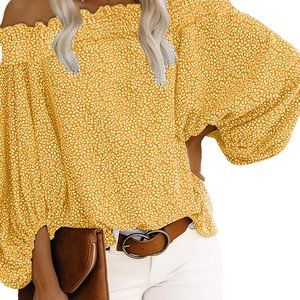 Yellow Off The Shoulder Lantern Sleeve Shirt
